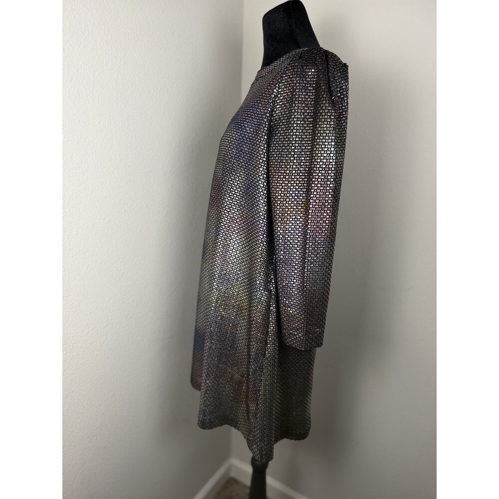 Free People Diamonds Are Forever Irridescent Metallic Puff Sleeve Mini Dress XS - Picture 11 of 14